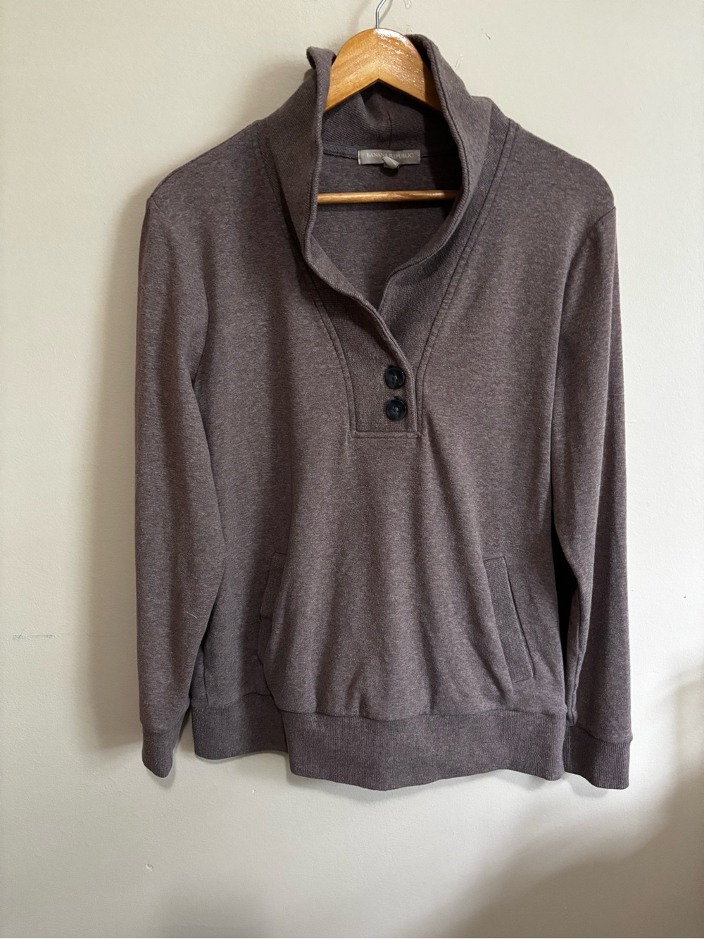 Banana Republic Chestnut Brown Shawl Collar Button Pullover Sweater L - Picture 6 of 8